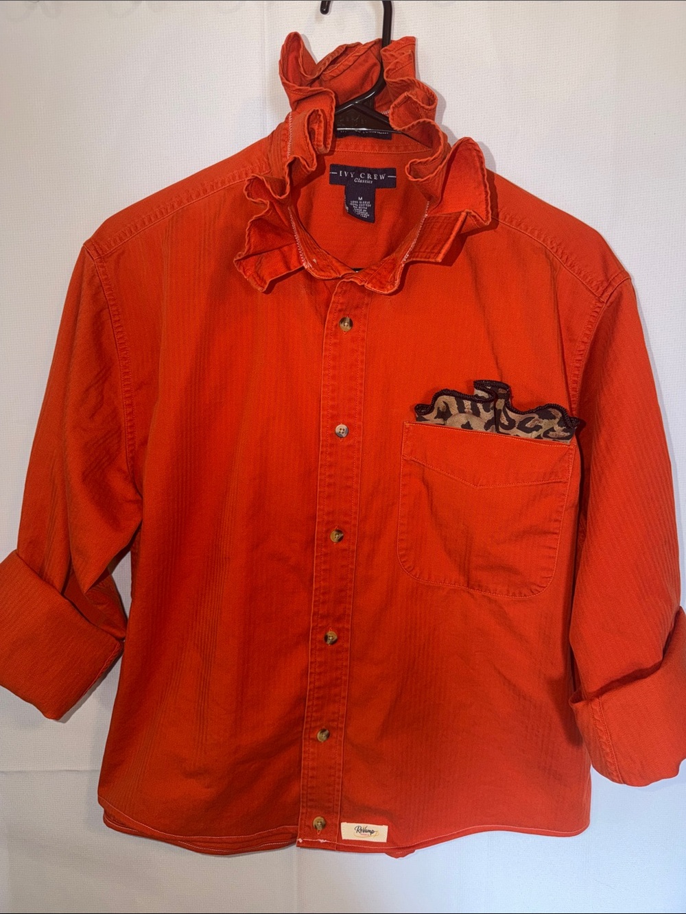 J. Crew CUSTOM REVAMP Ruffled Collar Button-Up Shirt in Bright Orange
